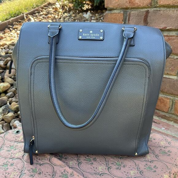 Kate Spade New York Large Gray Baxter Street Fernrose Pebbled Leather Tote Bag - Picture 2 of 16